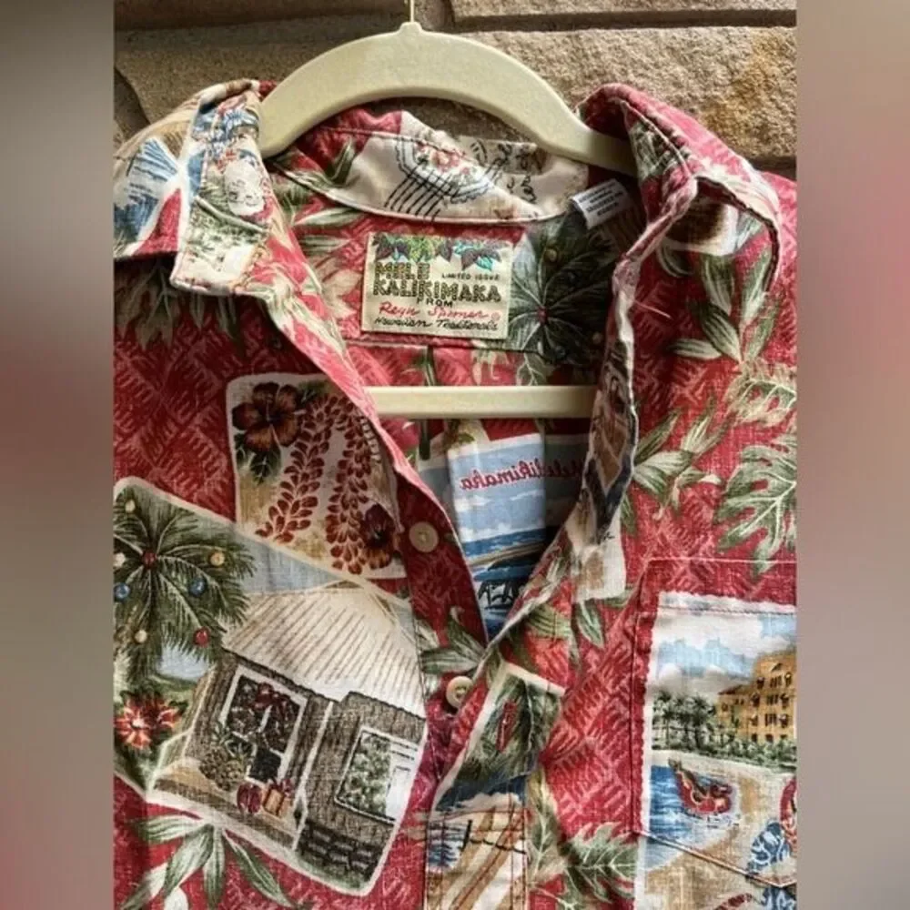Reyn Spooner Mele Kalikimaka 2014 Hawaiian Xmas Santa Hula Woody Surf Shirt L